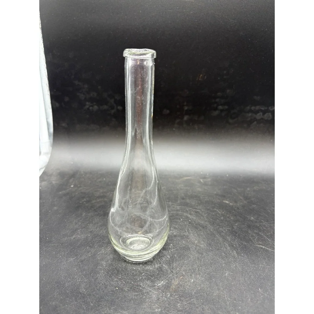 Vintage Clear Glass Bud Vase Teardrop‎ Base Slender Neck 7.25 Inch Single Stem